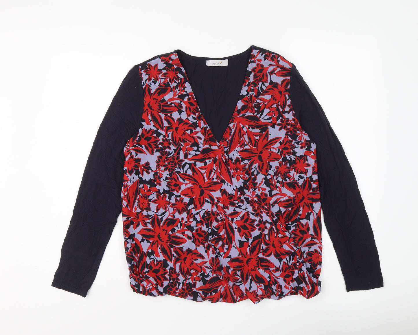 Per Una Womens Blue Floral Polyester Basic Blouse Size 12 V-Neck