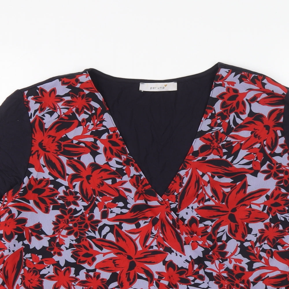 Per Una Womens Blue Floral Polyester Basic Blouse Size 12 V-Neck