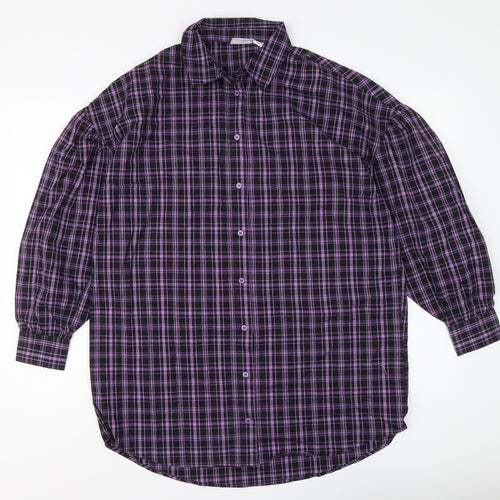Noisy may Womens Purple Plaid Cotton Basic Button-Up Size S Collared
