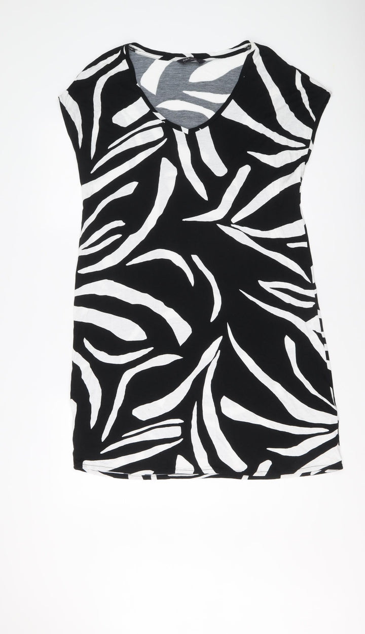 Marks and Spencer Womens Black Geometric Viscose A-Line Size 14 V-Neck Pullover