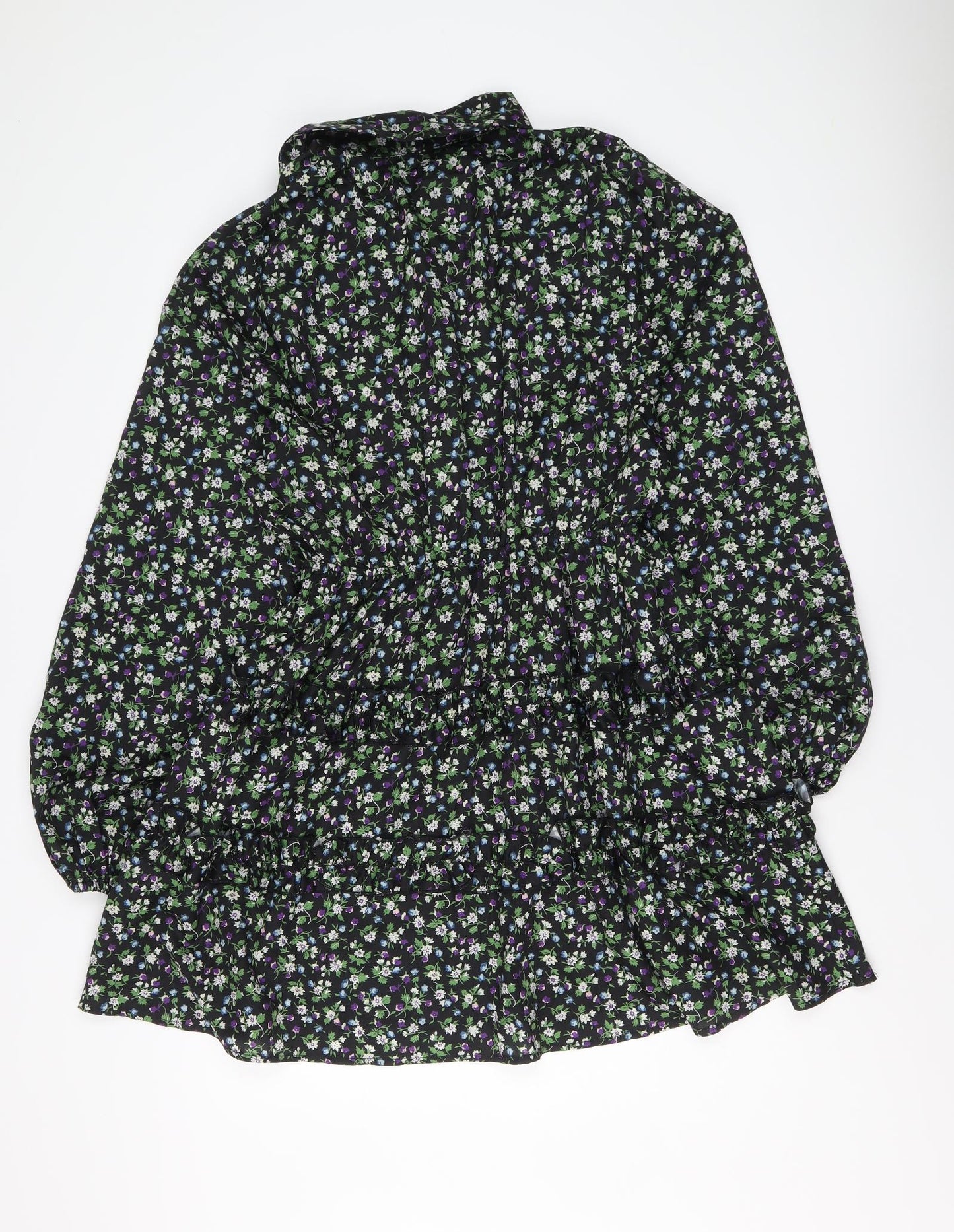 PRETTYLITTLETHING Womens Multicoloured Floral Polyester Shirt Dress Size 14 Collared Button