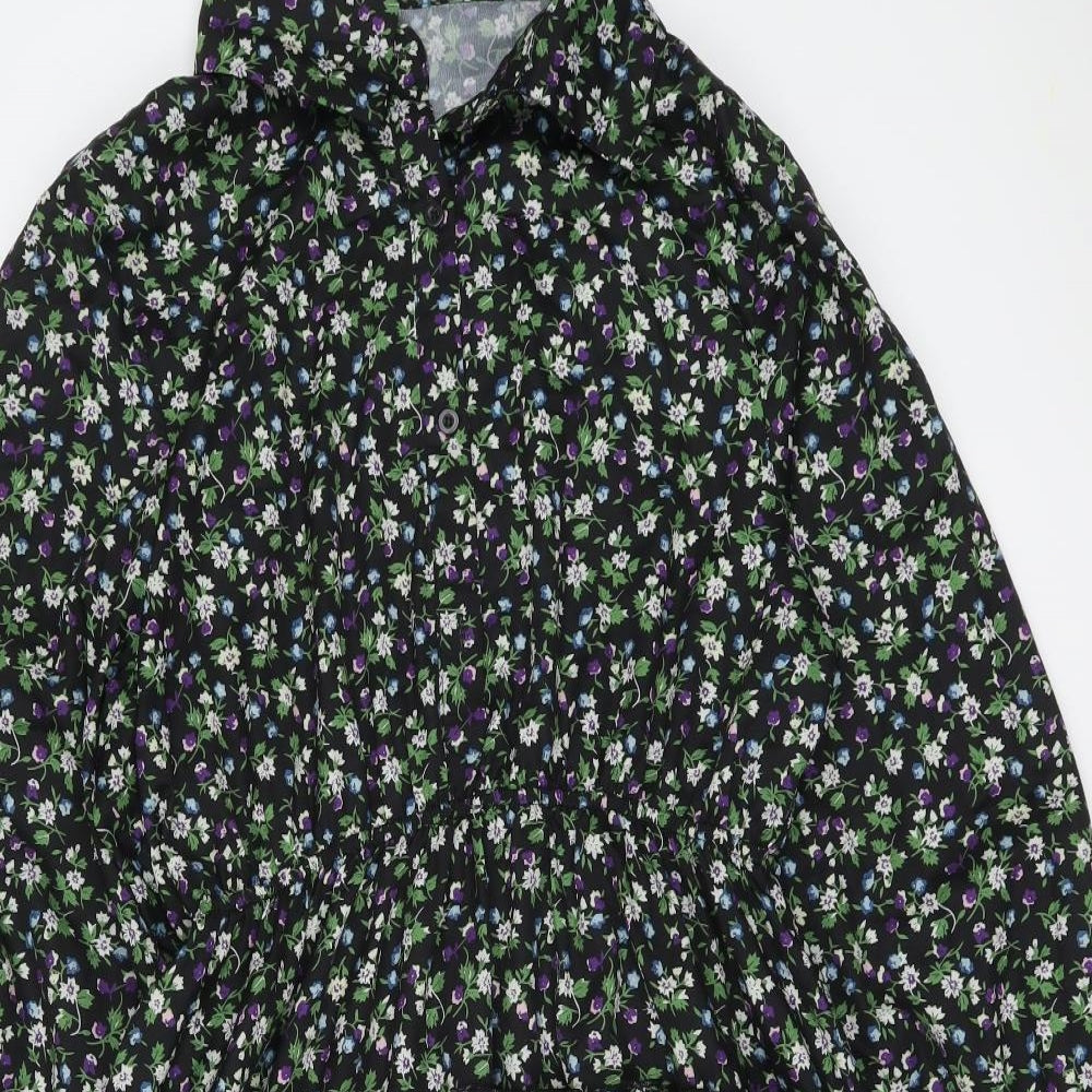 PRETTYLITTLETHING Womens Multicoloured Floral Polyester Shirt Dress Size 14 Collared Button
