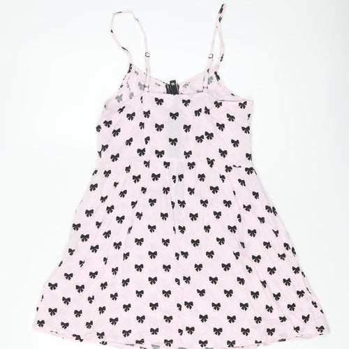 H&M Womens Pink Geometric Viscose Slip Dress Size 10 Round Neck Zip - Bow pattern
