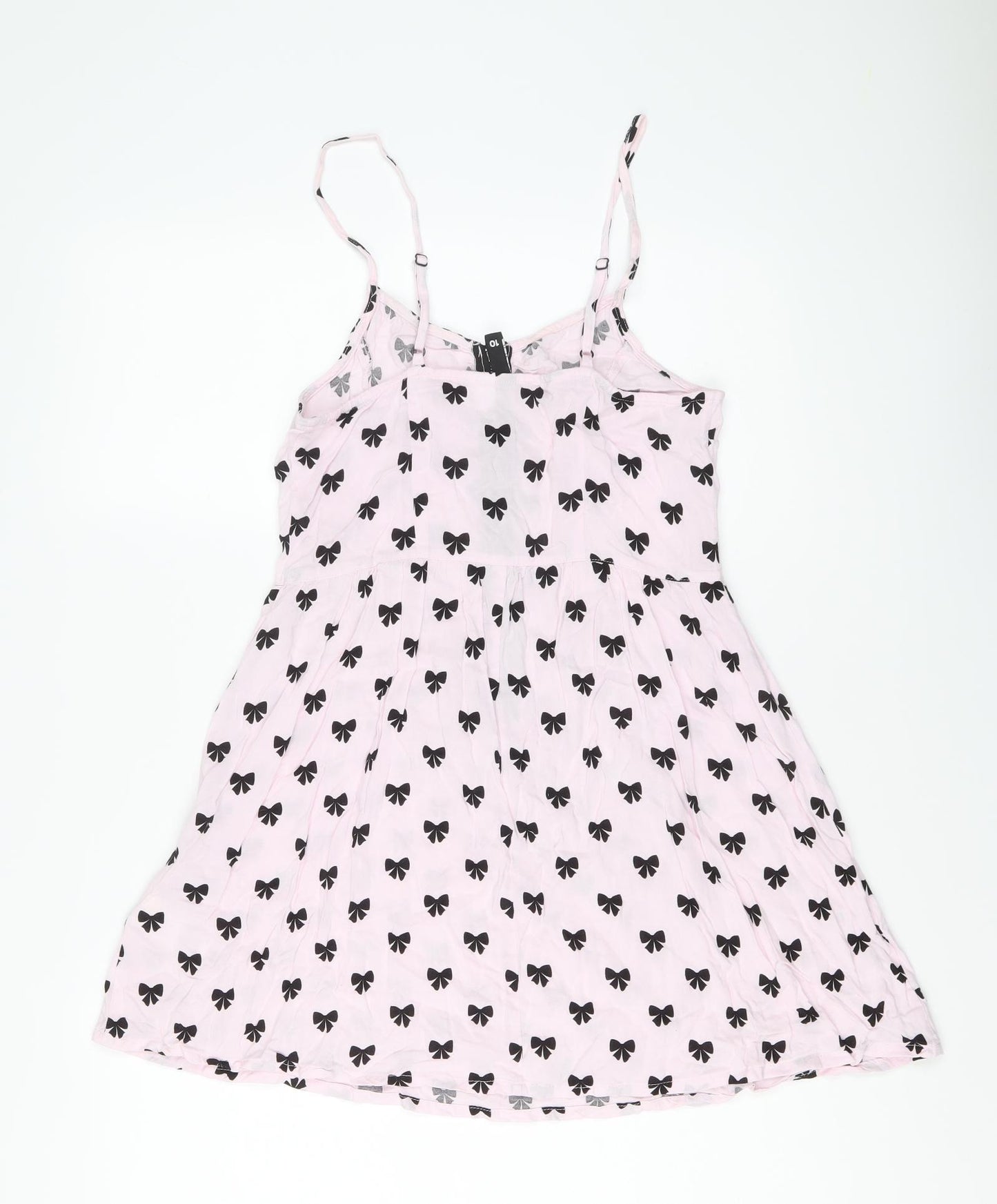 H&M Womens Pink Geometric Viscose Slip Dress Size 10 Round Neck Zip - Bow pattern