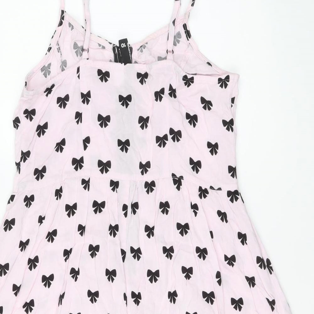 H&M Womens Pink Geometric Viscose Slip Dress Size 10 Round Neck Zip - Bow pattern