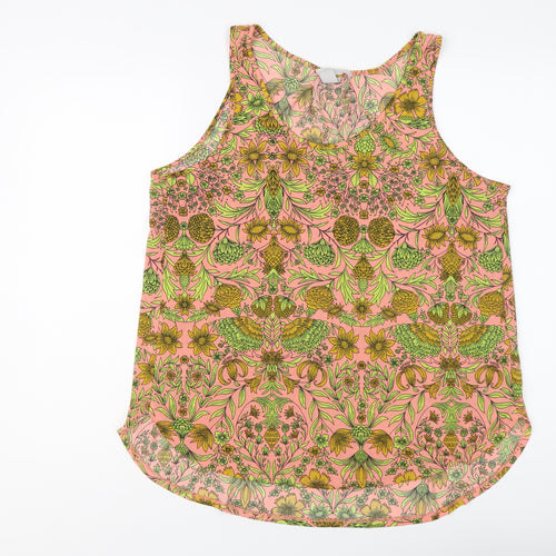 H&M Womens Pink Geometric Polyester Basic Tank Size L Round Neck