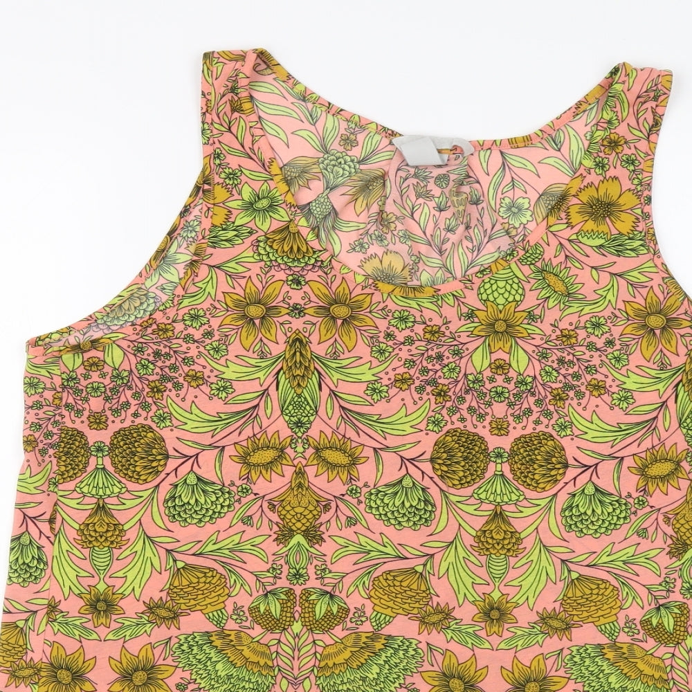 H&M Womens Pink Geometric Polyester Basic Tank Size L Round Neck
