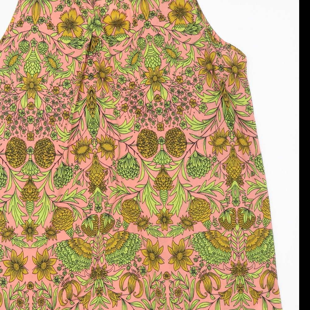 H&M Womens Pink Geometric Polyester Basic Tank Size L Round Neck