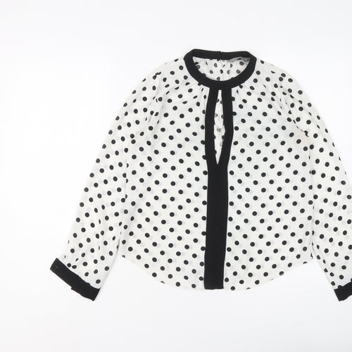 Dorothy Perkins Womens White Polka Dot Polyester Basic Blouse Size 6 Round Neck
