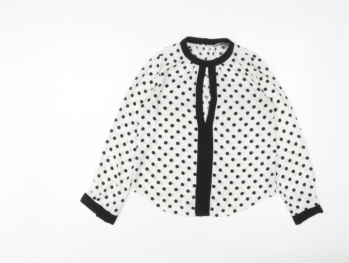 Dorothy Perkins Womens White Polka Dot Polyester Basic Blouse Size 6 Round Neck