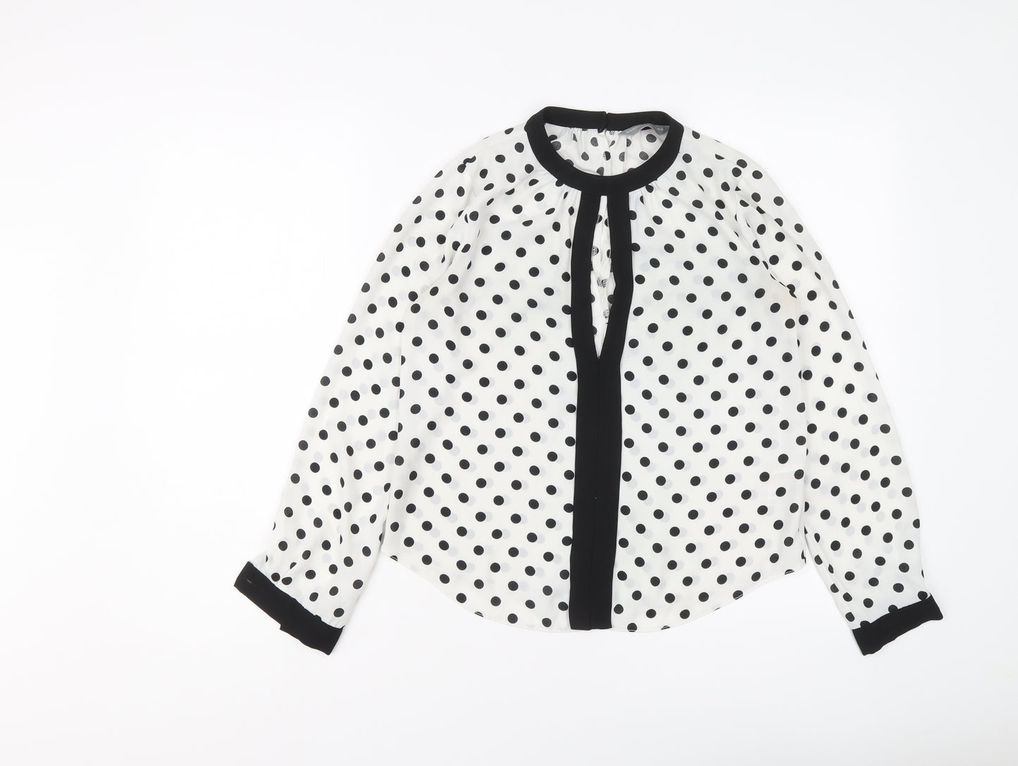 Dorothy Perkins Womens White Polka Dot Polyester Basic Blouse Size 6 Round Neck