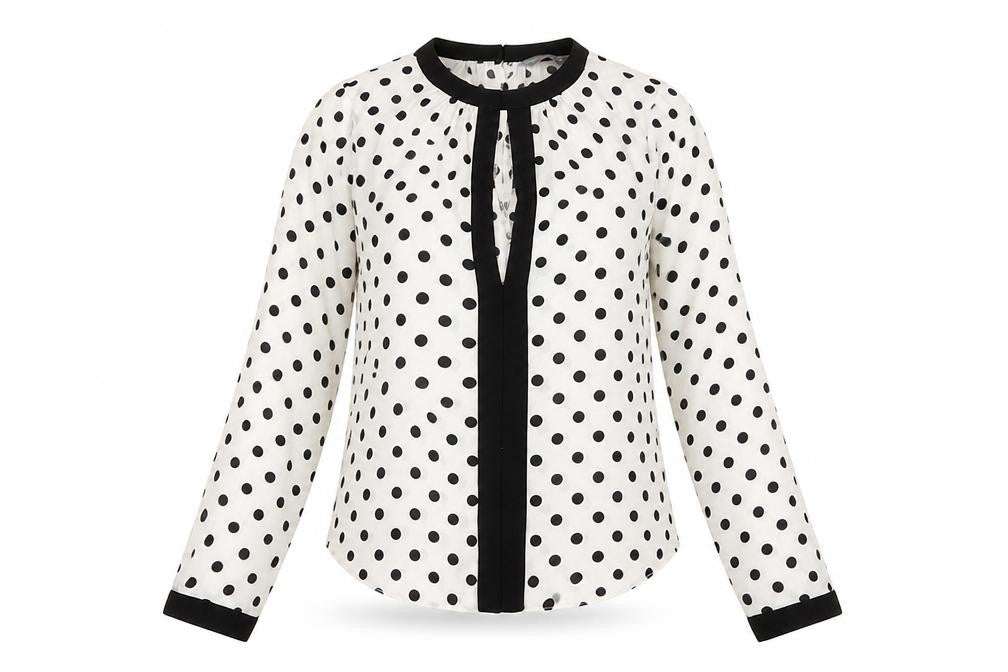 Dorothy Perkins Womens White Polka Dot Polyester Basic Blouse Size 6 Round Neck