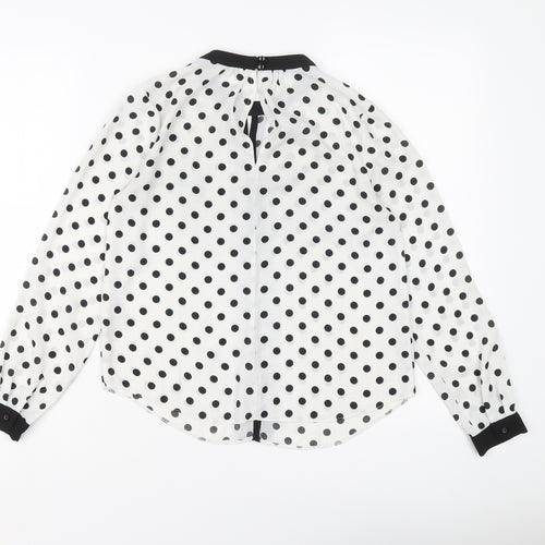 Dorothy Perkins Womens White Polka Dot Polyester Basic Blouse Size 6 Round Neck