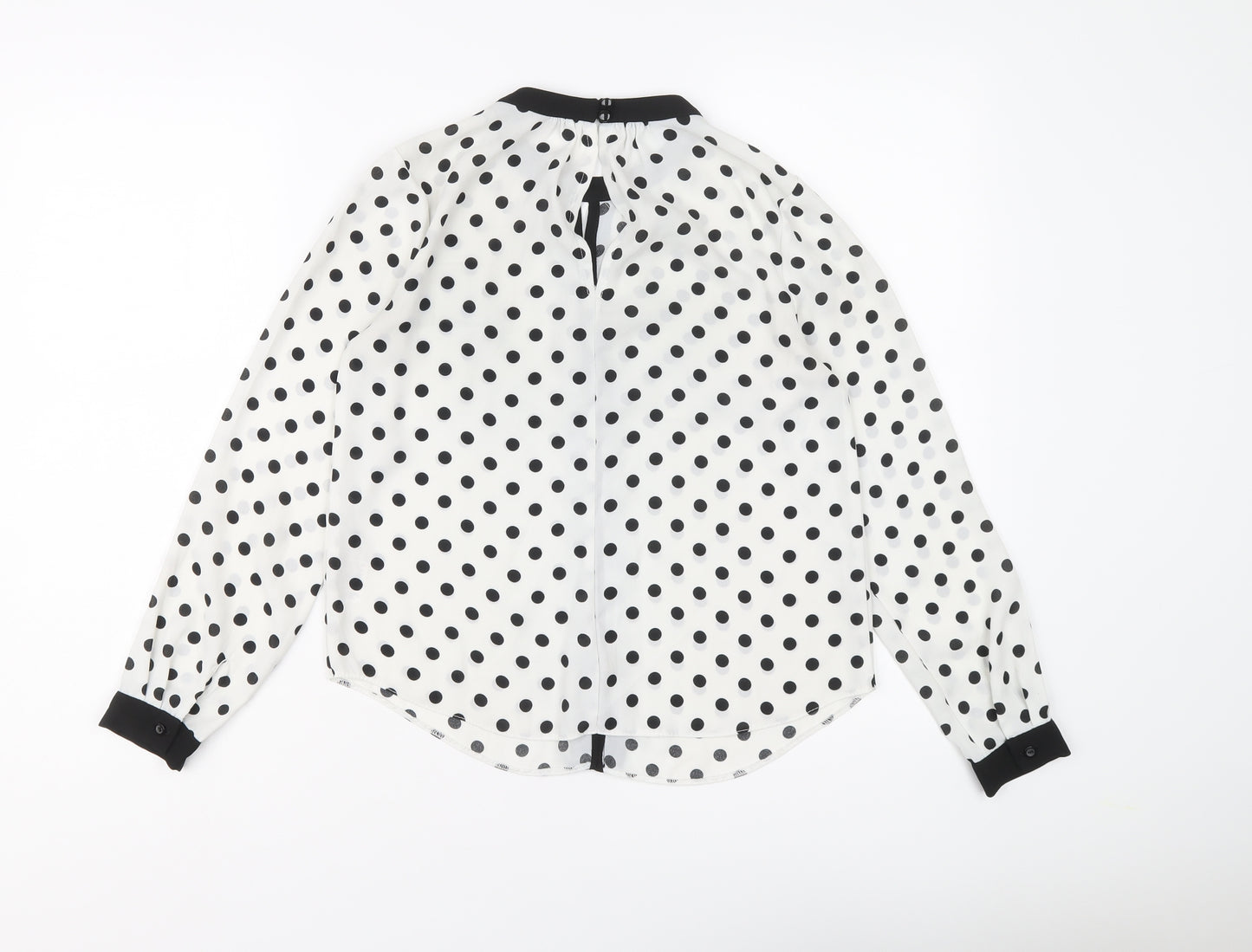 Dorothy Perkins Womens White Polka Dot Polyester Basic Blouse Size 6 Round Neck