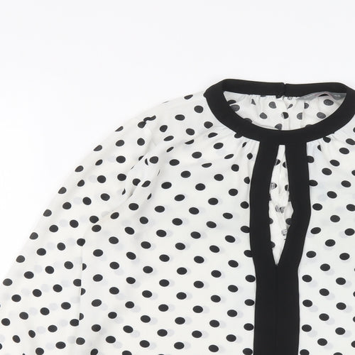 Dorothy Perkins Womens White Polka Dot Polyester Basic Blouse Size 6 Round Neck
