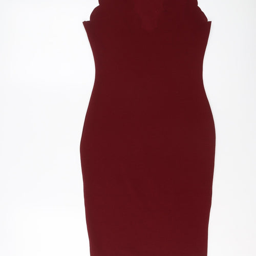 Boohoo Womens Red Polyester Bodycon Size 6 V-Neck Pullover