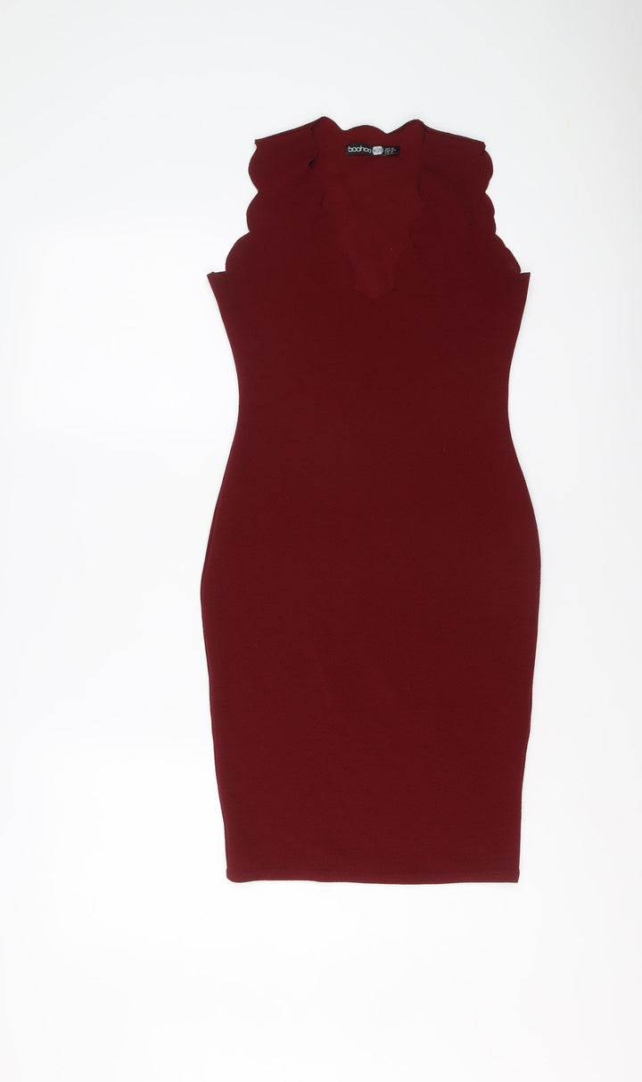 Boohoo Womens Red Polyester Bodycon Size 6 V-Neck Pullover