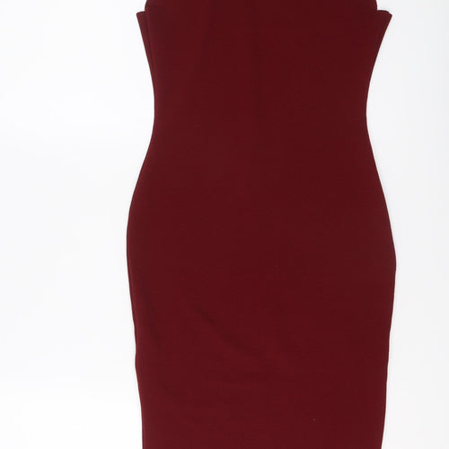 Boohoo Womens Red Polyester Bodycon Size 6 V-Neck Pullover