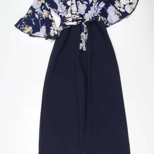 Mela London Womens Blue Floral Polyester Jumpsuit One-Piece Size 12 Pullover