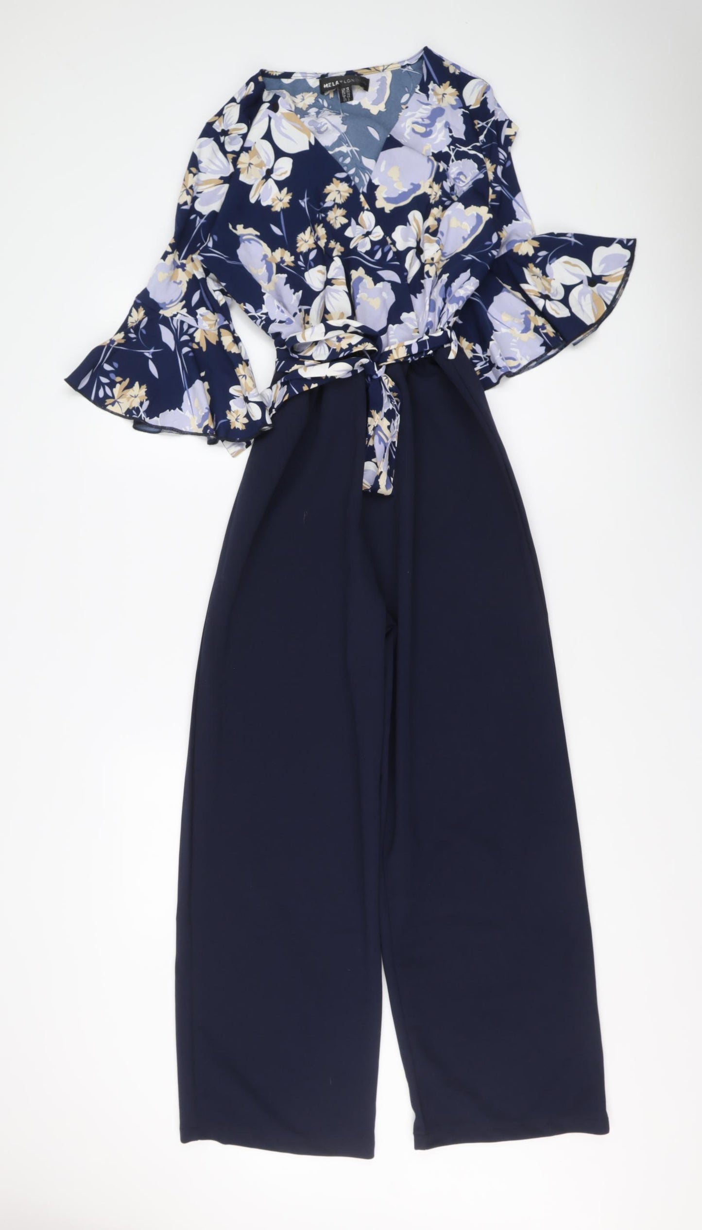 Mela London Womens Blue Floral Polyester Jumpsuit One-Piece Size 12 Pullover