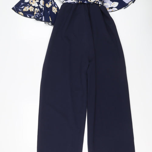 Mela London Womens Blue Floral Polyester Jumpsuit One-Piece Size 12 Pullover