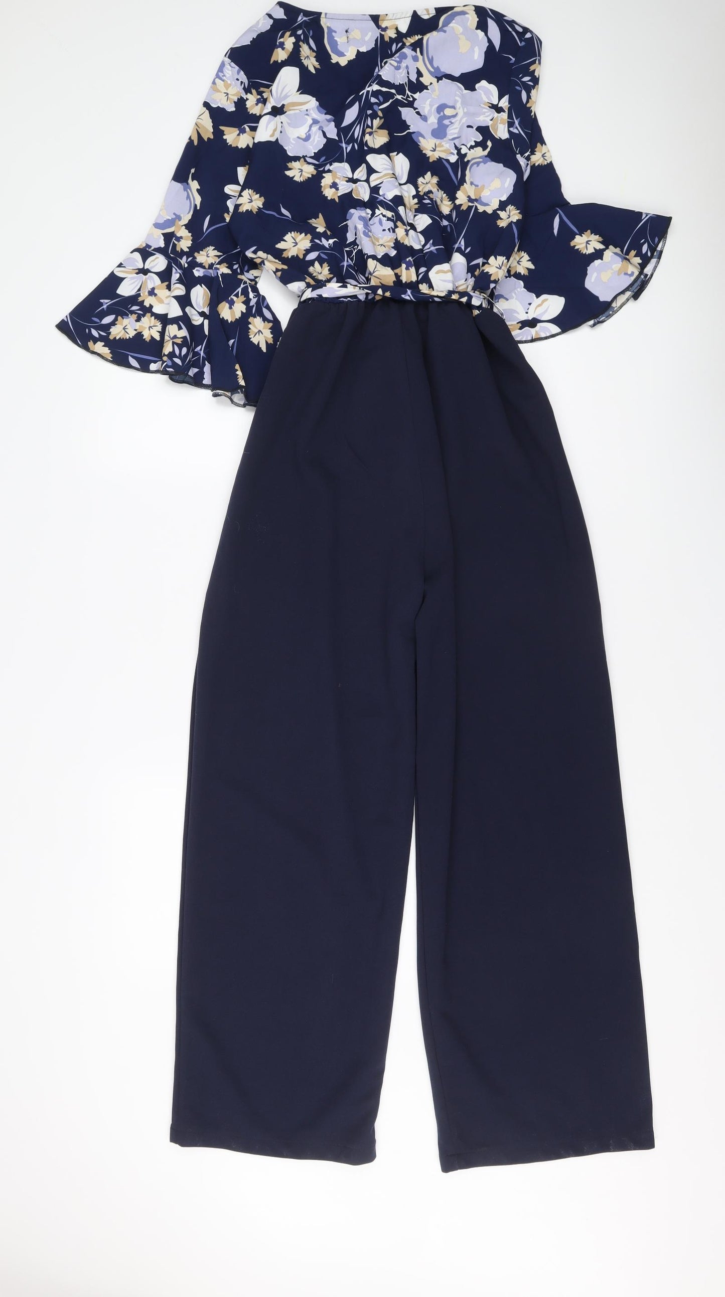 Mela London Womens Blue Floral Polyester Jumpsuit One-Piece Size 12 Pullover