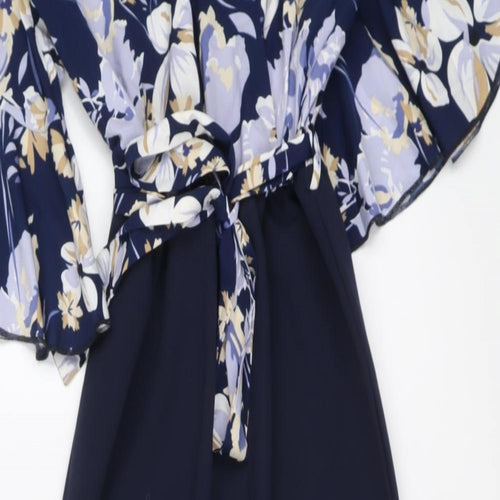 Mela London Womens Blue Floral Polyester Jumpsuit One-Piece Size 12 Pullover