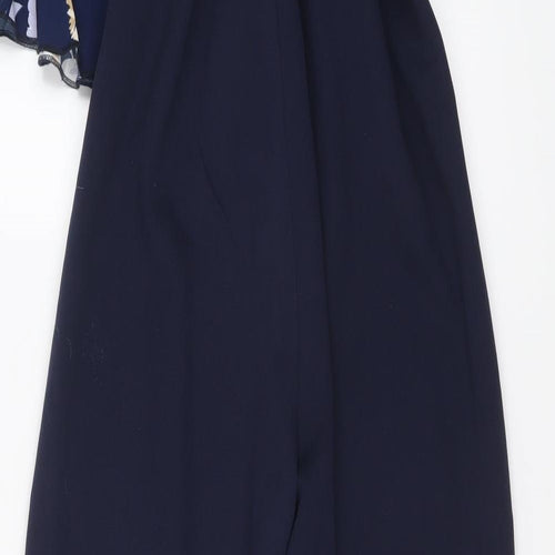 Mela London Womens Blue Floral Polyester Jumpsuit One-Piece Size 12 Pullover