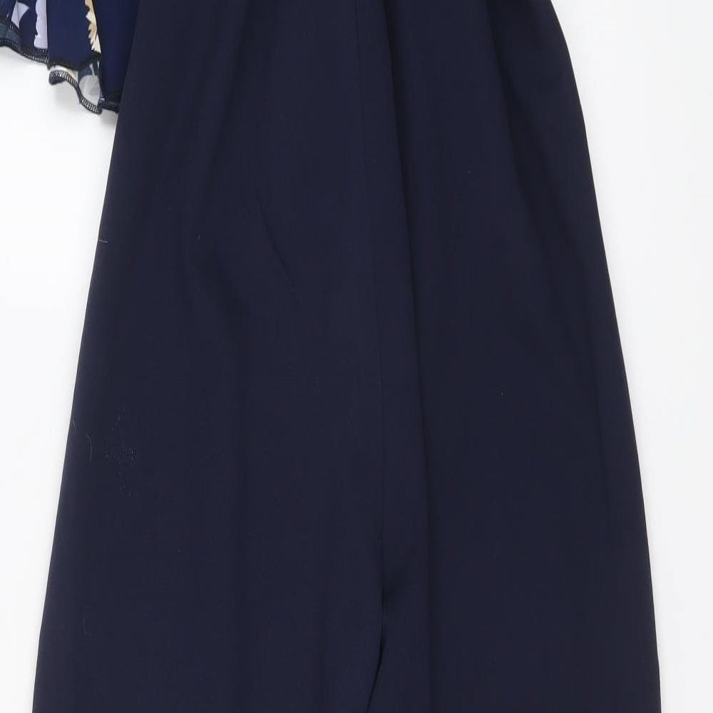 Mela London Womens Blue Floral Polyester Jumpsuit One-Piece Size 12 Pullover