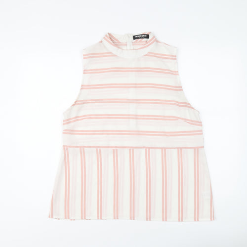 Fashion Union Womens Pink Striped Polyester Basic Tank Size 16 Halter