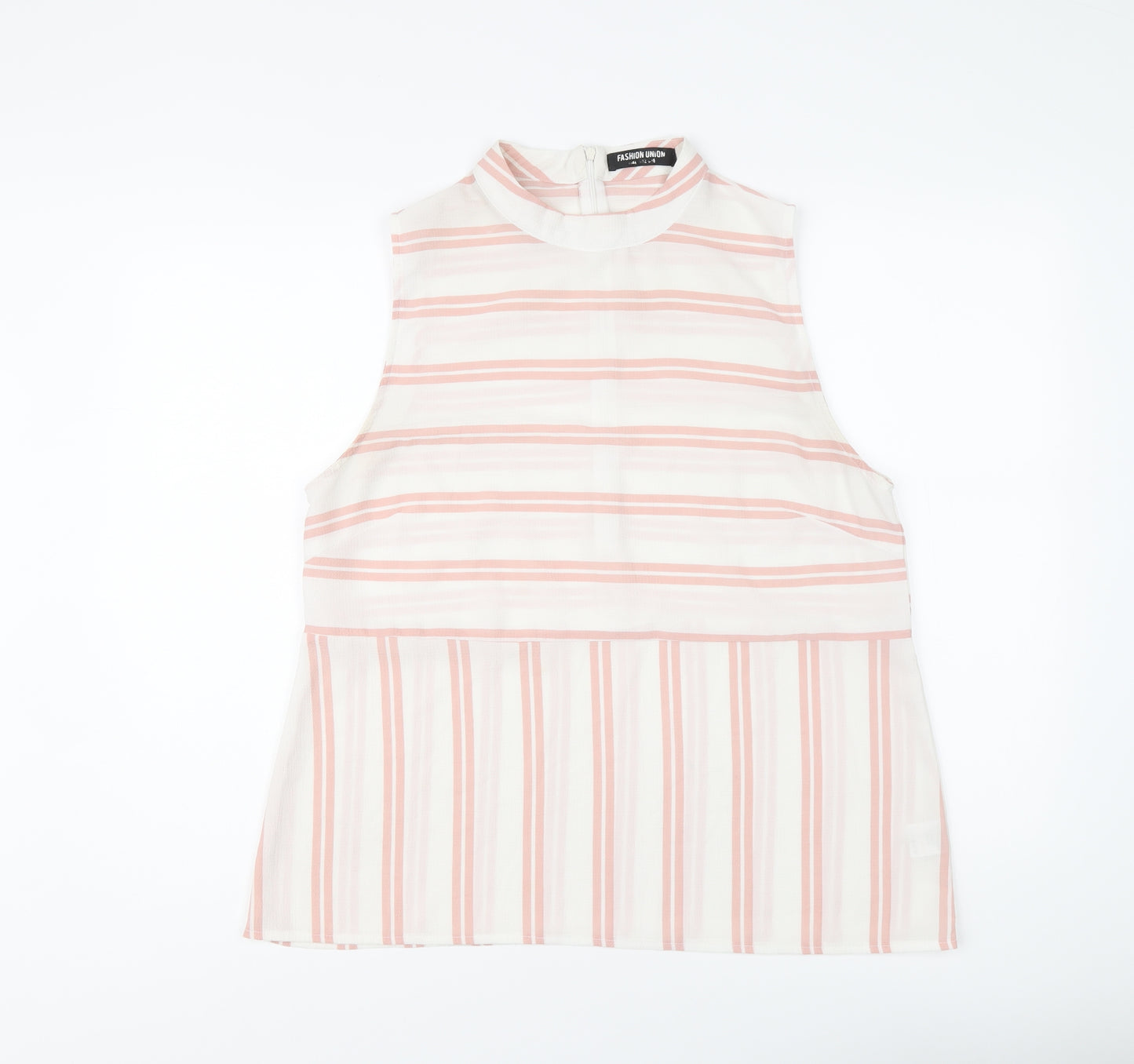 Fashion Union Womens Pink Striped Polyester Basic Tank Size 16 Halter