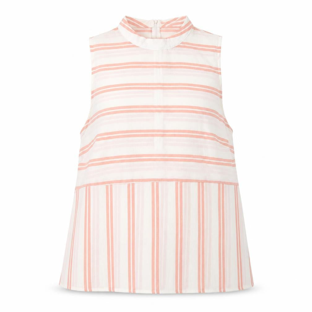 Front view of Fashion Union women’s pink striped polyester basic tank, size UK 16, halter