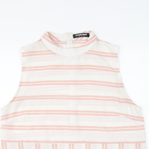 Fashion Union Womens Pink Striped Polyester Basic Tank Size 16 Halter
