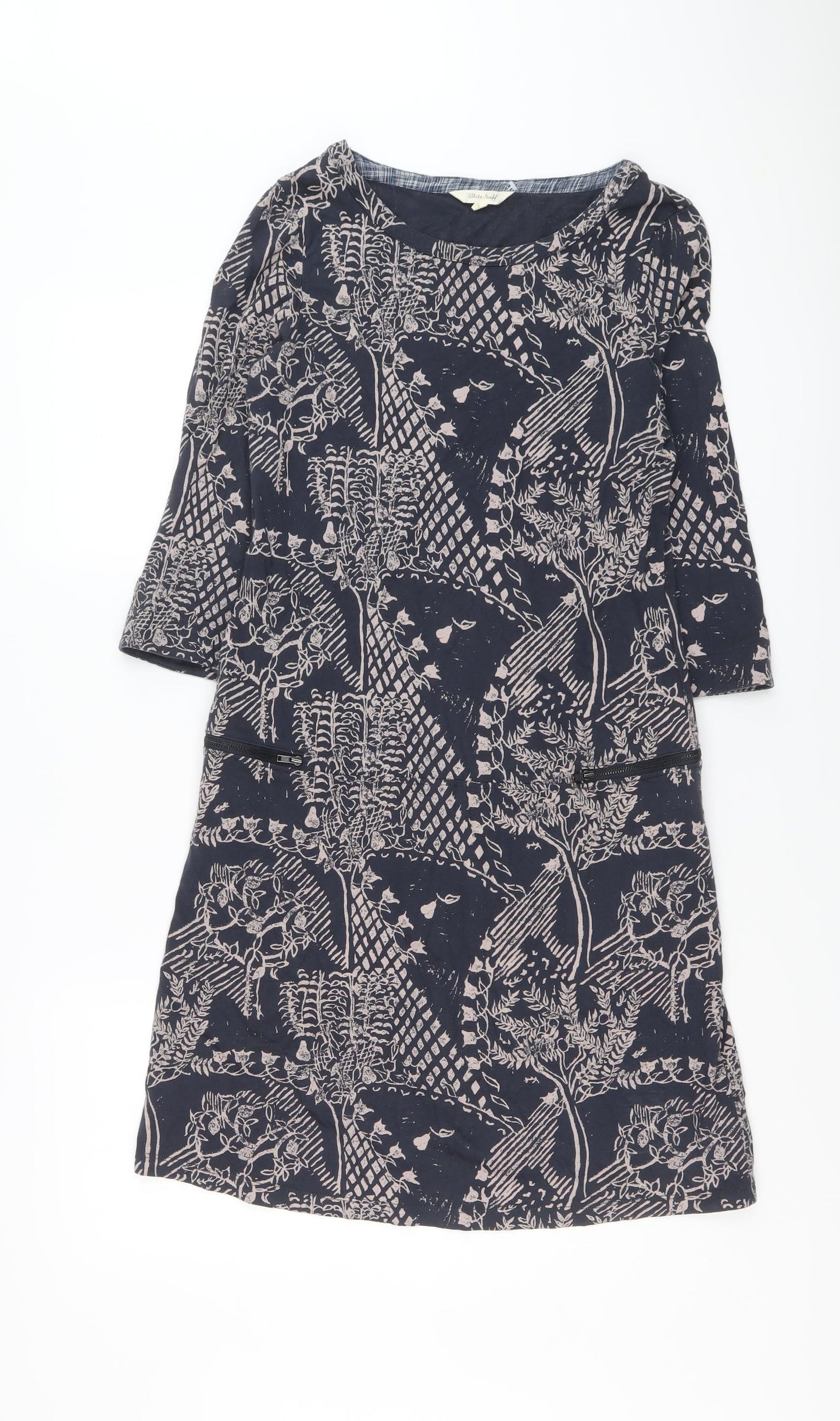 White Stuff Womens Blue Geometric Cotton A-Line Size 8 Round Neck Pullover