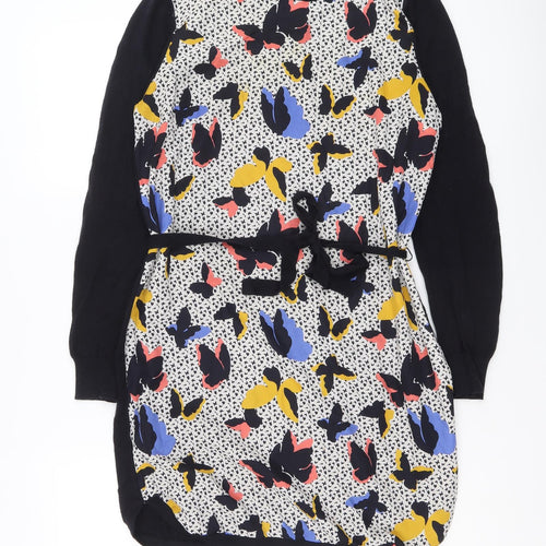 Oasis Womens Blue Geometric Cotton Mini Size S Round Neck Pullover - Butterfly Print