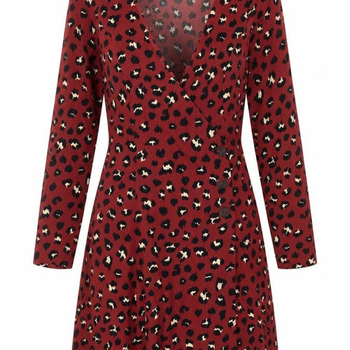 Divided by H&M Womens Red Animal Print Polyester Wrap Dress Size 8 V-Neck Button