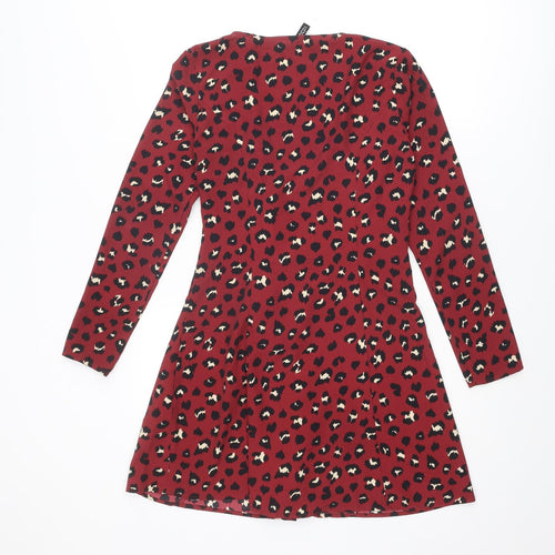 Divided by H&M Womens Red Animal Print Polyester Wrap Dress Size 8 V-Neck Button