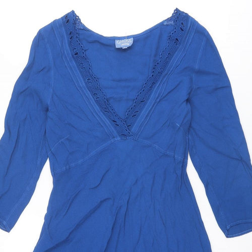 Ghost Womens Blue Viscose Fit & Flare Size M V-Neck Pullover