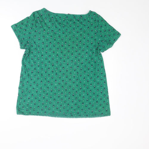Marks and Spencer Womens Green Geometric Cotton Basic T-Shirt Size 12 Round Neck