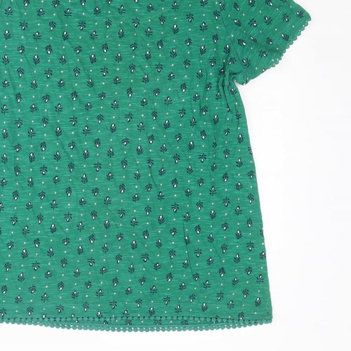Marks and Spencer Womens Green Geometric Cotton Basic T-Shirt Size 12 Round Neck