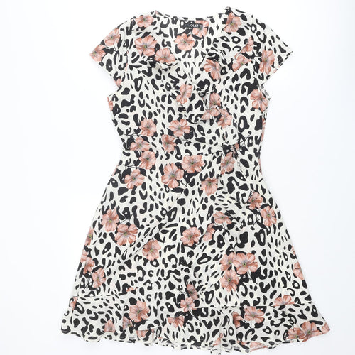 Quiz Womens Multicoloured Animal Print Polyester Fit & Flare Size 10 V-Neck Pullover - Floral