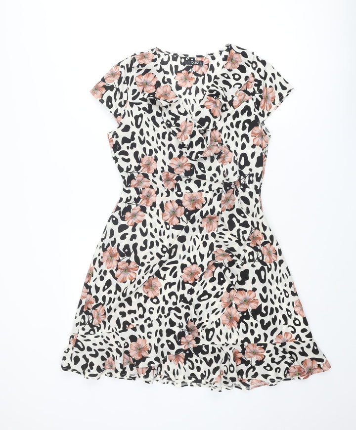 Quiz Womens Multicoloured Animal Print Polyester Fit & Flare Size 10 V-Neck Pullover - Floral