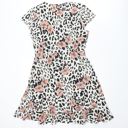 Quiz Womens Multicoloured Animal Print Polyester Fit & Flare Size 10 V-Neck Pullover - Floral