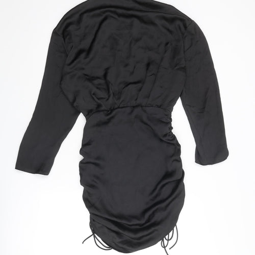 Zara Womens Black Polyester Shirt Dress Size S Collared Zip
