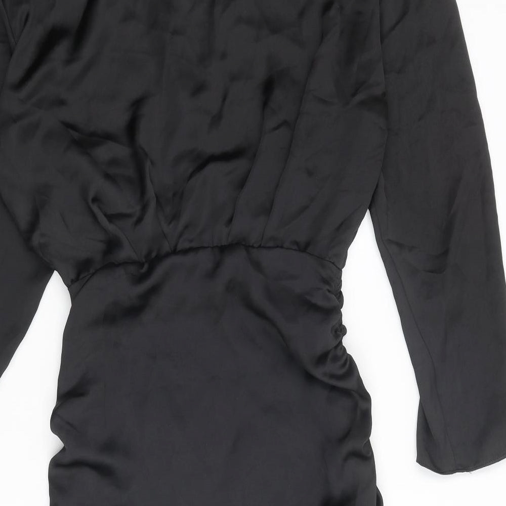 Zara Womens Black Polyester Shirt Dress Size S Collared Zip