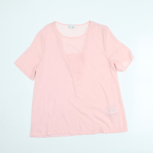 Warehouse Womens Pink Polyester Basic T-Shirt Size 14 Round Neck