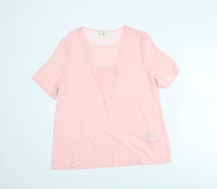 Warehouse Womens Pink Polyester Basic T-Shirt Size 14 Round Neck