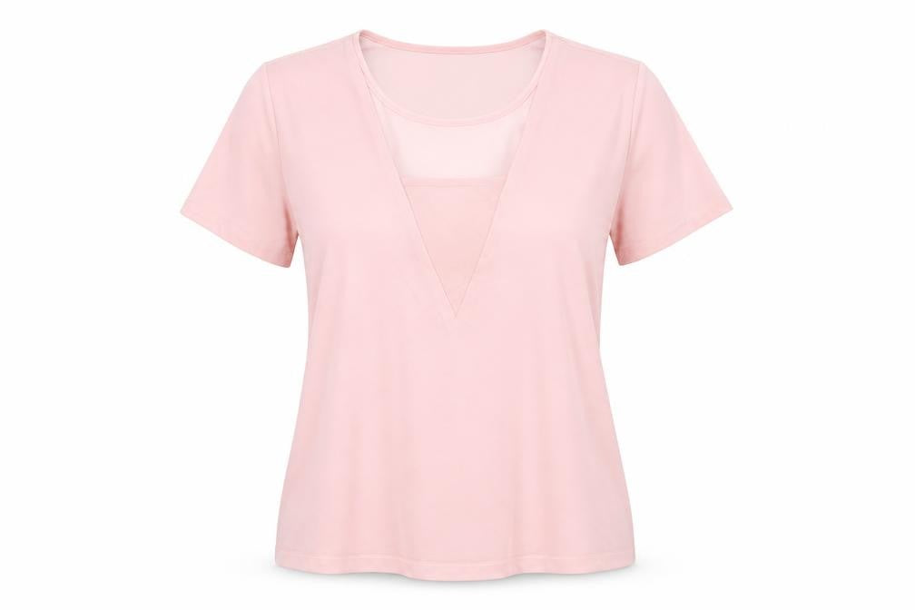 Front view of Warehouse women’s pink polyester basic t-shirt, size UK 14, round neck