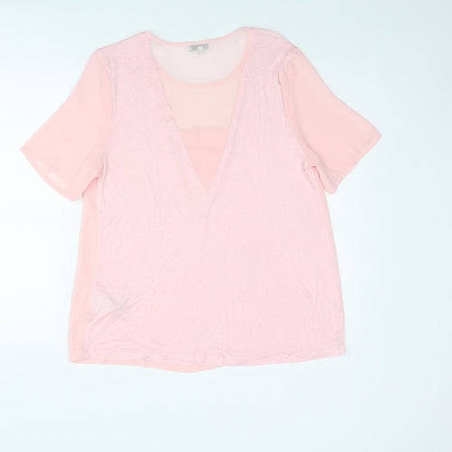 Warehouse Womens Pink Polyester Basic T-Shirt Size 14 Round Neck