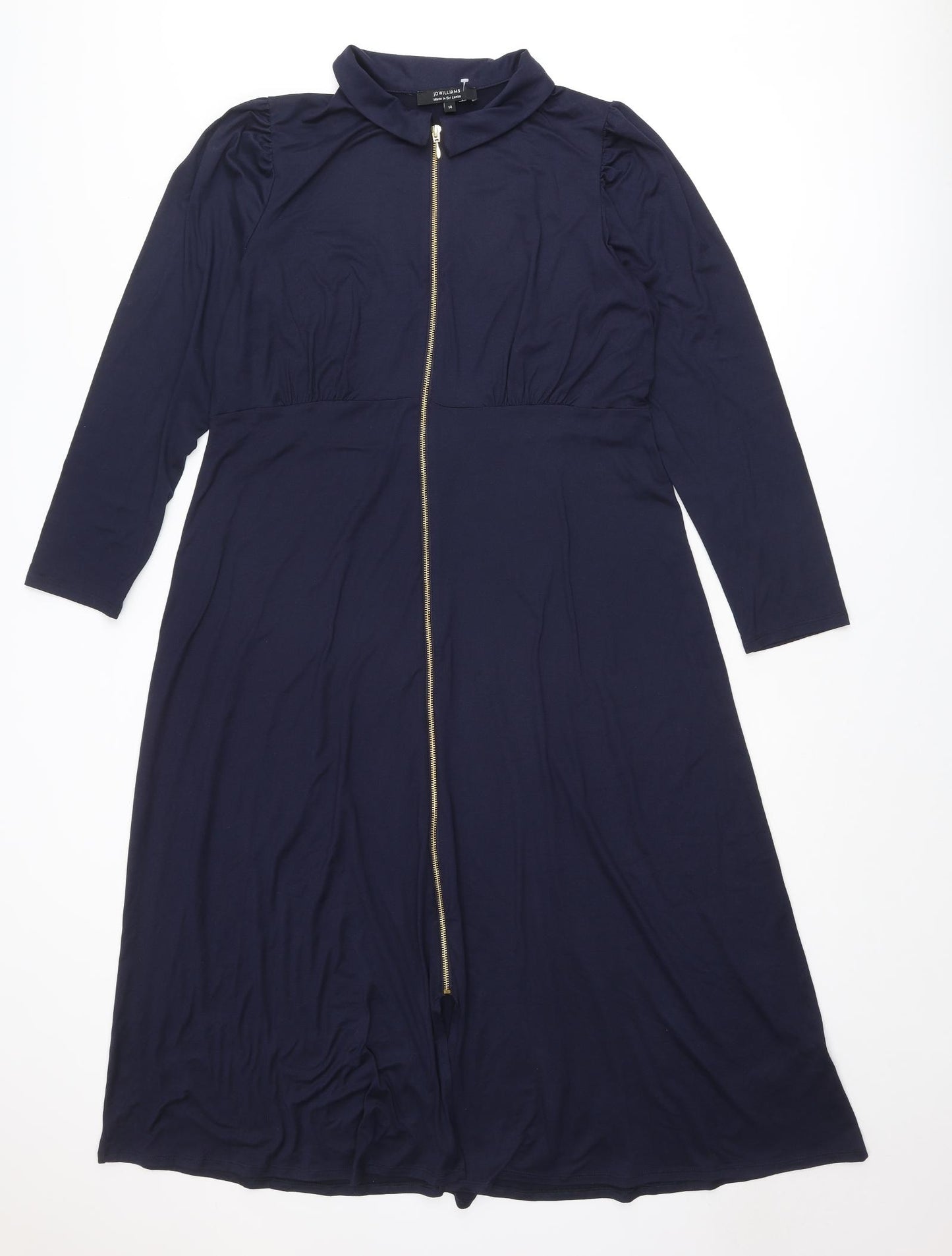 JD Williams Womens Blue Polyester A-Line Size 14 Collared Zip